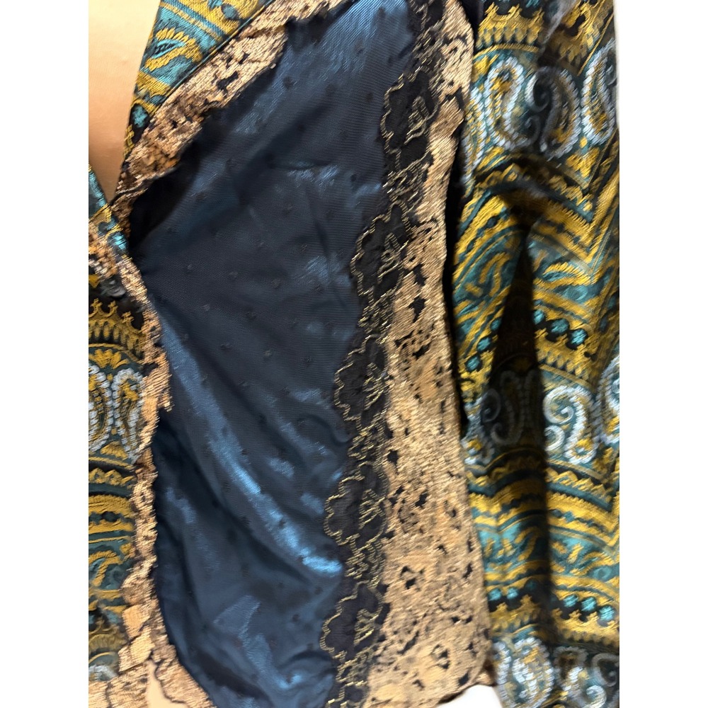 Coldwater Creek Paisley Blazer PM Boho Velvet Lace Teal Gold Romantic Jacket VTG - Picture 4 of 9